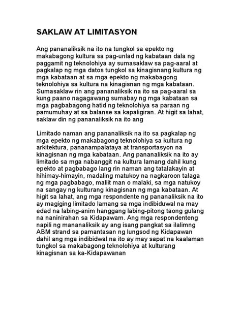 saklaw at limitasyon sa pananaliksik